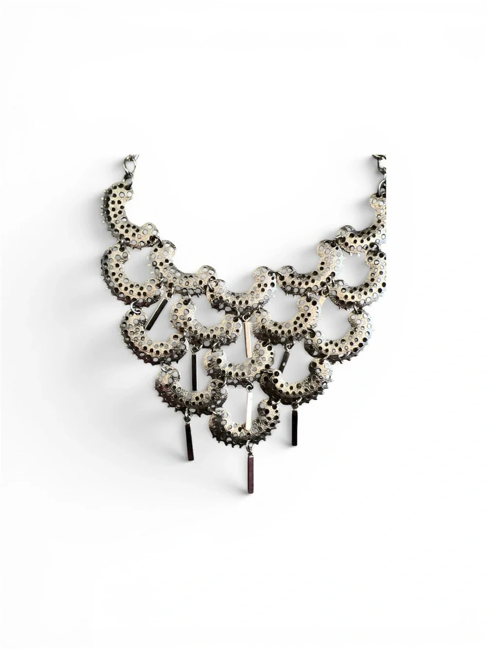Vintage  Sarah Coventry "Charisma" silver-tone bib choker necklace 18”total - Picture 5 of 6